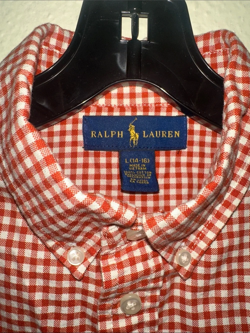 Polo by Ralph Lauren Red Gingham Button-Down Shirt with Embroidered Pony EUC
